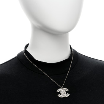 CHANEL Heart Crystal CC Necklace Silver CHANEL Heart Crystal CC Necklace Silver