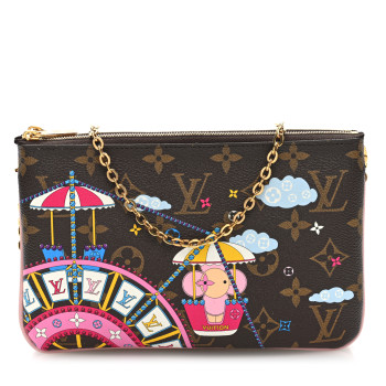 LOUIS VUITTON Monogram 2020 Christmas Animation Big Wheel Double Zip Pochette Rose Ballerine
