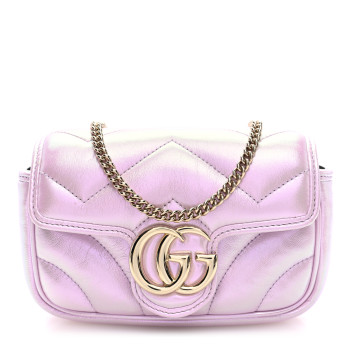GUCCI Iridescent Nappa Chevron Matelasse Super Mini GG Marmont Shoulder Bag Iridescent Escape Pink