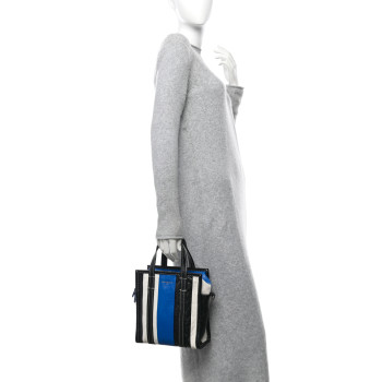 BALENCIAGA Agneau Arena Multicolore XS Bazar Shopper Tote Bleu White Black