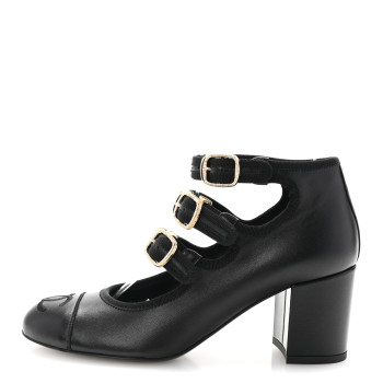 CHANEL Lambskin Mary Jane Pumps 37 Black