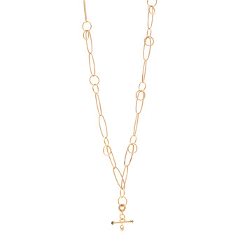 ROBERTO COIN 18K Rose Gold Blue Sapphire Bar Pendant Alternating Oval Link Necklace