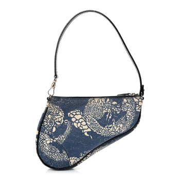CHRISTIAN DIOR Canvas Dragon Print Mini Saddle Pochette Blue