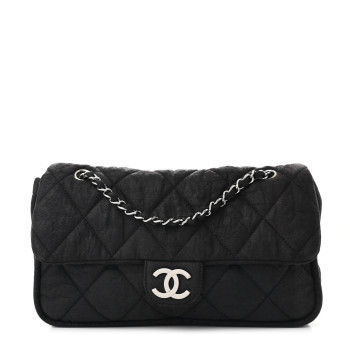 CHANEL Coated Canvas Quilted Le Marais Flap Black
