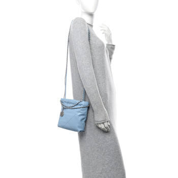 CHANEL Shiny Calfskin Quilted Mini Chanel 22 Light Blue