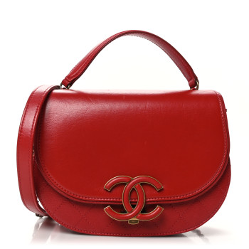 CHANEL Shiny Calfskin Goatskin Quilted Small Coco Curve Messenger Flap Red