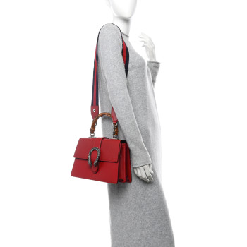 GUCCI Dollar Calfskin Crystal Web Medium Dionysus Bamboo Top Handle Bag Hibiscus Red Black Diamond