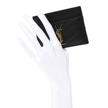 SAINT LAURENT Grain De Poudre Matelasse Chevron Monogram Credit Card Case Black
