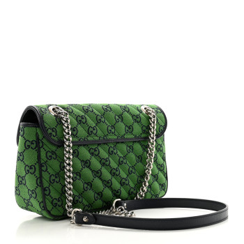GUCCI Monogram Multicolor Matelasse Diagonal Small GG Marmont Shoulder Bag Green Blue