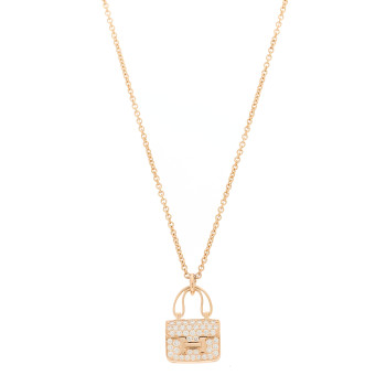 HERMES 18K Rose Gold Diamond Constance Amulettes Pendant Necklace