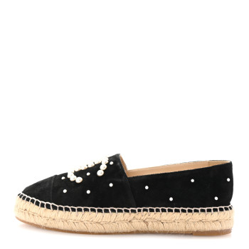 CHANEL Suede Pearl CC Espadrilles 38 Black