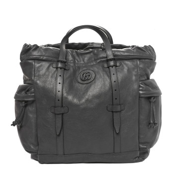 GUCCI Piuma Lux Energy Monochrome Double G Drawstring Tote Grey