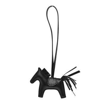 HERMES Milo Lambskin Lizard Touch Grigri Rodeo Horse Bag Charm PM So Black