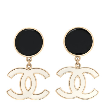CHANEL Enamel CC Drop Earrings Black White