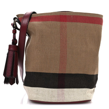 BURBERRY Canvas Mega Check Mini Ashby Tassel Crossbody Burgundy Red