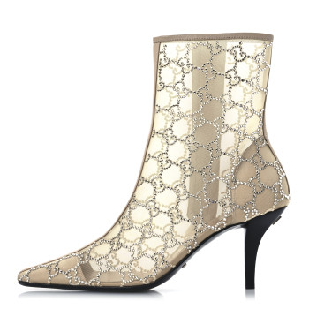 GUCCI Tela Retino Kid Scamosciato Crystal GG Monogram Square Demi Boot 38.5 Light Powder Skin Rose
