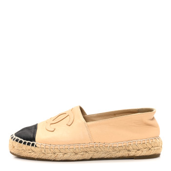 CHANEL Lambskin CC Espadrilles 35 Beige Black