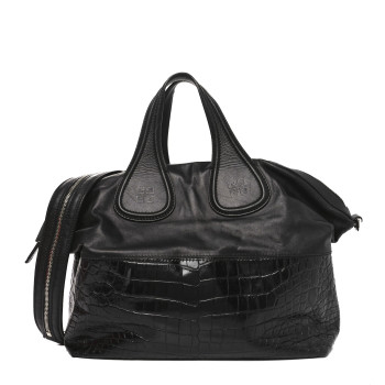 GIVENCHY Calfskin Crocodile Embossed Medium Nightingale Black