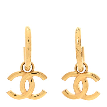 CHANEL CC Hoop Drop Earrings Gold