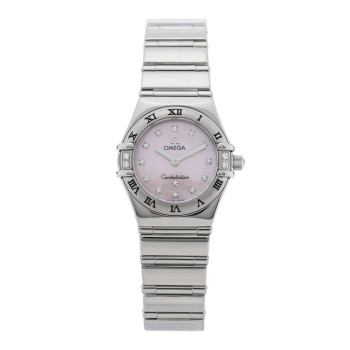OMEGA Stainless Steel Diamond Bezel Pink Mother of Pearl 22mm Constellation My Choice Quartz Watch 1566.66.00