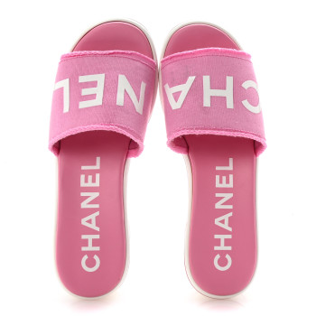 CHANEL Cotton Logo Mule Sandals 40 Pink White