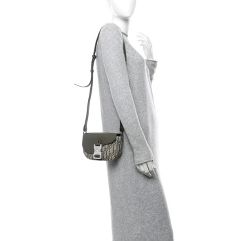 CHRISTIAN DIOR Oblique Jacquard Grained Calfskin Mini Saddle Messenger Bag With Flap Green