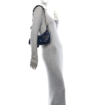 BALENCIAGA Extra Supple Calfskin Crocodile Embossed Le Cagole Shoulder Bag XS Indigo