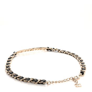 CHANEL Metal Lambskin Chain Crystal Baguette Logo Belt 80 32 80 32 Gold Black