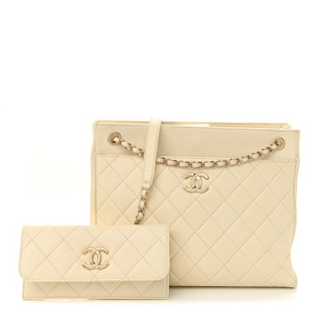 CHANEL Caviar Quilted In Out Flap Shopping Tote White