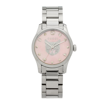 GUCCI Stainless Steel Pink Mother of Pearl 27mm G-Timeless Cat Quartz Watch