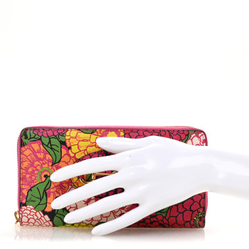 GUCCI X KEN SCOTT Shangai Calfskin Pomponica Print Horsebit 1955 Zip Around Wallet Multicolor Fuxia Pompon
