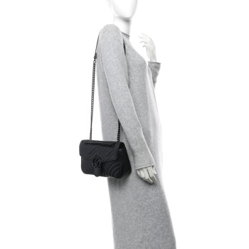 GUCCI Calfskin Matelasse Monochrome Small GG Marmont Shoulder Bag Black
