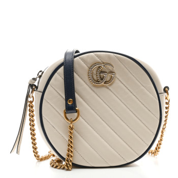 GUCCI Azalea Calfskin Matelasse Diagonal Mini Torchon GG Marmont Round Shoulder Bag Mystic White Blue Agata