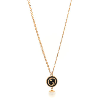 GUCCI Metal Enamel Blondie Pendant Necklace Gold Black