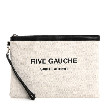 SAINT LAURENT Linen Canvas Rive Gauche Zipped Pouch Optic White