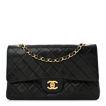 CHANEL Lambskin Quilted Medium Double Flap Black