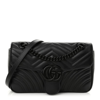 GUCCI Calfskin Matelasse Monochrome Small GG Marmont Shoulder Bag Black