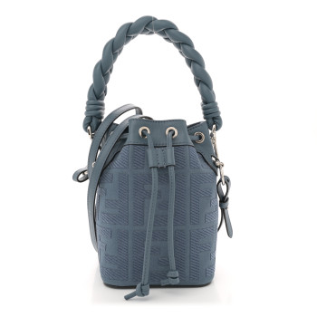 FENDI Canvas Vitello Grace F is Fendi FF Embroidered Mini Mon Tresor Bucket Bag Mirto
