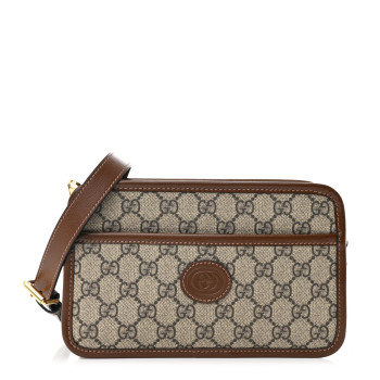 GUCCI GG Supreme Monogram Azalea Calfskin Mini Retro Interlocking G Shoulder Bag Beige Ebony Brown Sugar