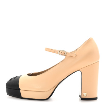 CHANEL Lambskin Cap Toe CC Mary Jane Pumps 36.5 Beige Black CHANEL Lambskin Cap Toe CC Mary Jane Pumps 36.5 Beige Black