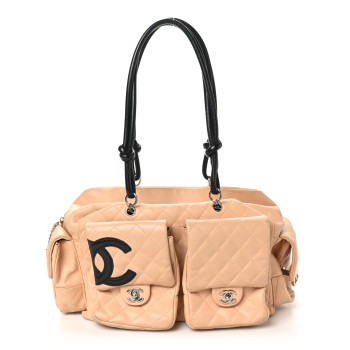 CHANEL Calfskin Quilted Large Cambon Multipocket Reporter Beige Black