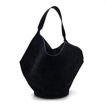 KHAITE Suede Calfskin Medium Lotus Tote  Black