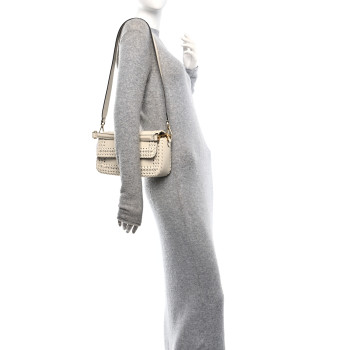 FENDI Vitello King Ceylon Woven Baguette White Ice