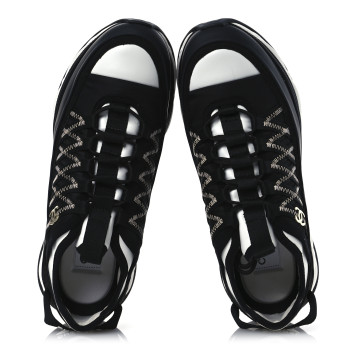 CHANEL Mixed Fibers Suede Calfskin CC Sneakers 39 White Black