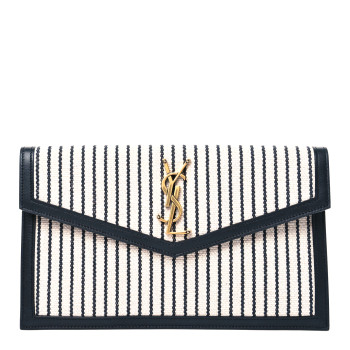 SAINT LAURENT Canvas Striped Uptown Pouch Beige Black