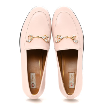 GUCCI Malaga Kid Crystal Horsebit Womens Jordaan Loafers 36 Pink Hibiscus