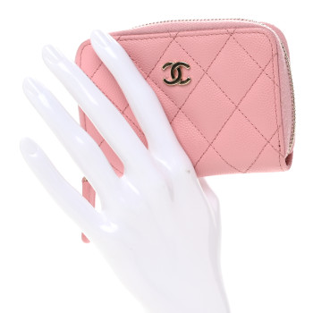 CHANEL Caviar Quilted Zip Coin Purse Light Pink