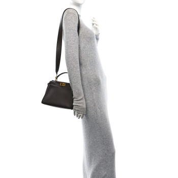 FENDI Vitello Seta Suede FF Mini Peekaboo Iconic Satchel Chocolate Sigaro Marrone