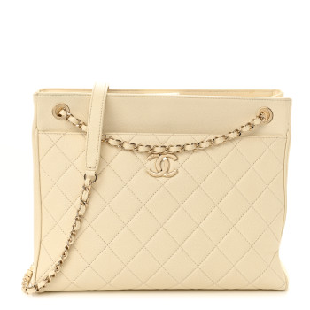 CHANEL Caviar Quilted In Out Flap Shopping Tote White