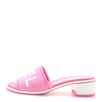 CHANEL Cotton Logo Mule Sandals 40 Pink White